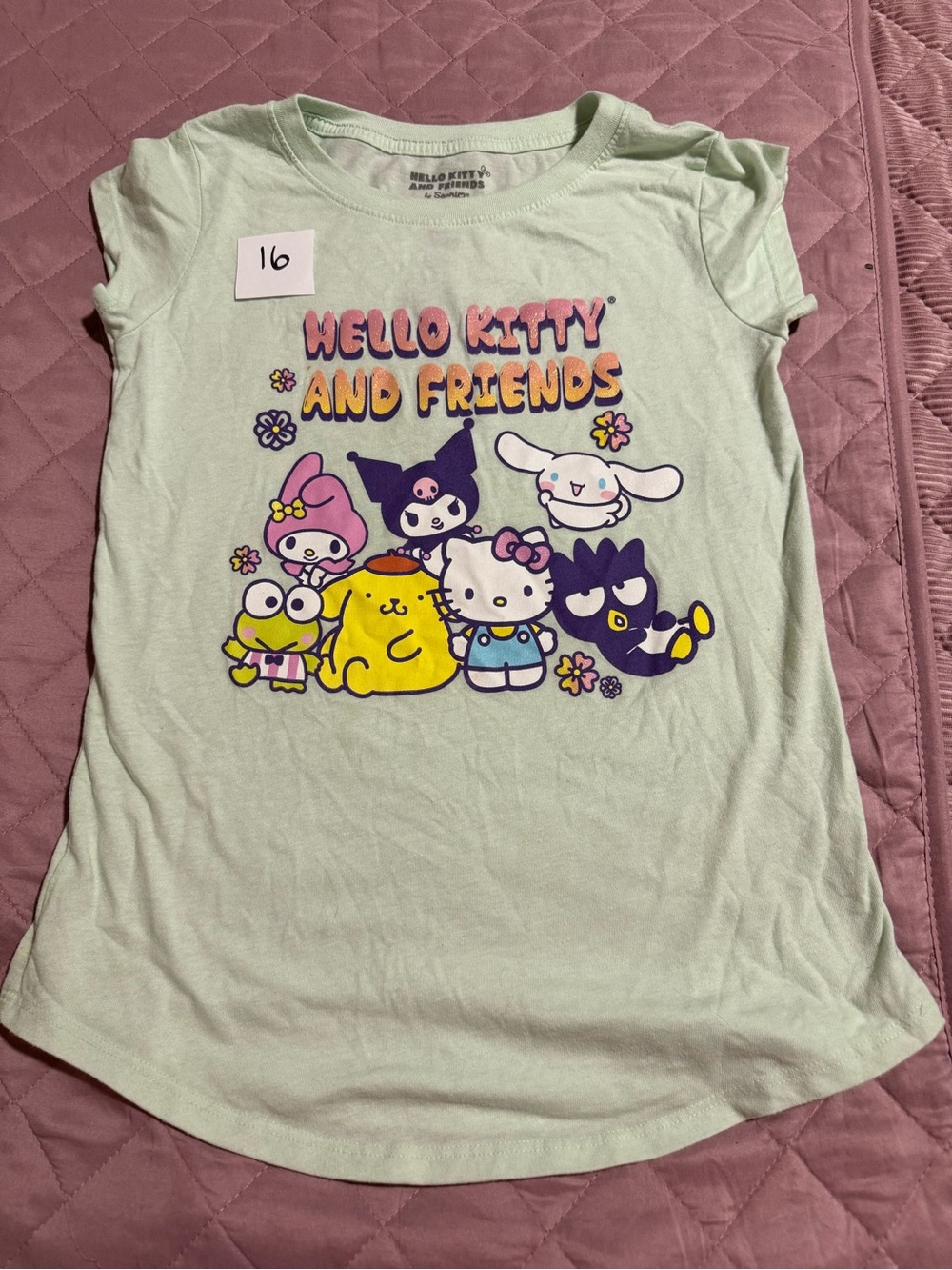 Hello Kitty Mint Green Graphic Tee with Colorful Characters - Hello Kitty